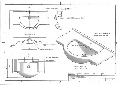 Scheda tecnica lavabo in ceramica  